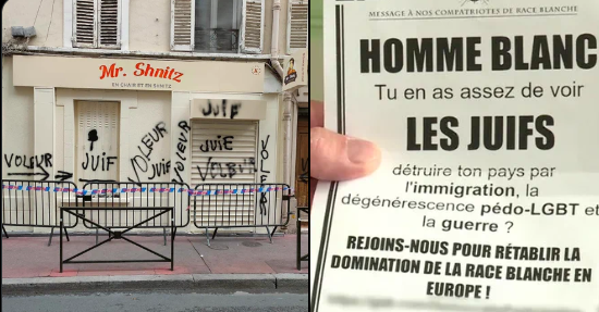 Comme dans les années 30, Monsieur Schnitz, le propriétaire juif du restaurant casher, recouvre son établissement de tags racistes
