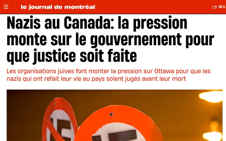 Psyop : le B&rsquo;nai Brith, véritable gouvernement canadien, exige que  »justice soit faite » et que  »les nazis qui ont refait leur vie au pays sans être inquiétés soient traduits en justice avant leur mort ! »
