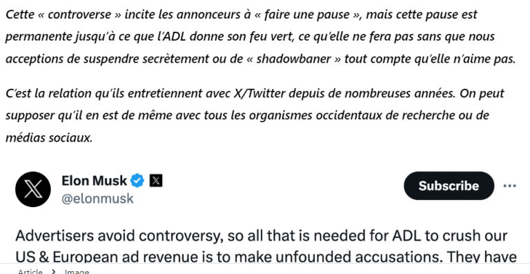 Elon Musk déclare la guerre aux juifs qui tentent d’étouffer financièrement Twitter !